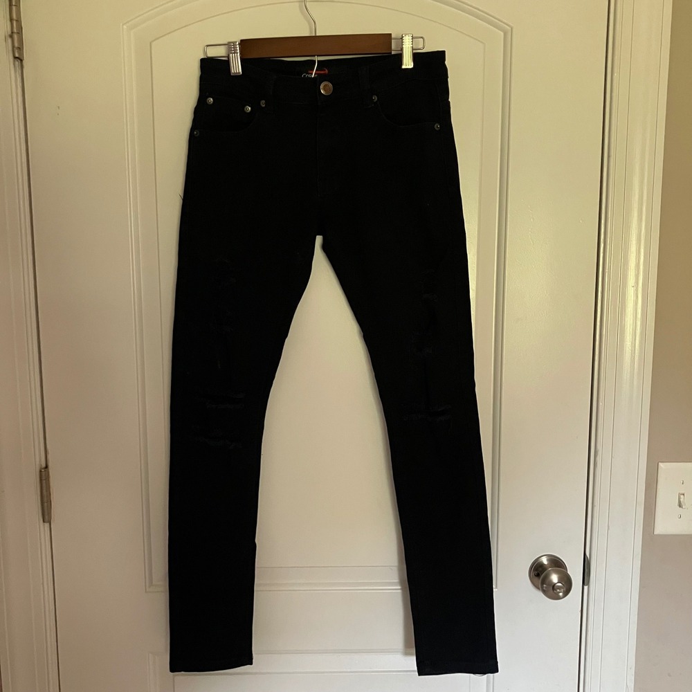 Copper Rivet Mens 29x32 Slim Fit Distressed Ripped Navy Denim Jeans